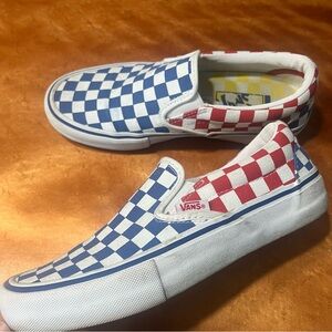 Vans Slip-On Pro Skate shoes Checkerboard blue red white size 5.5